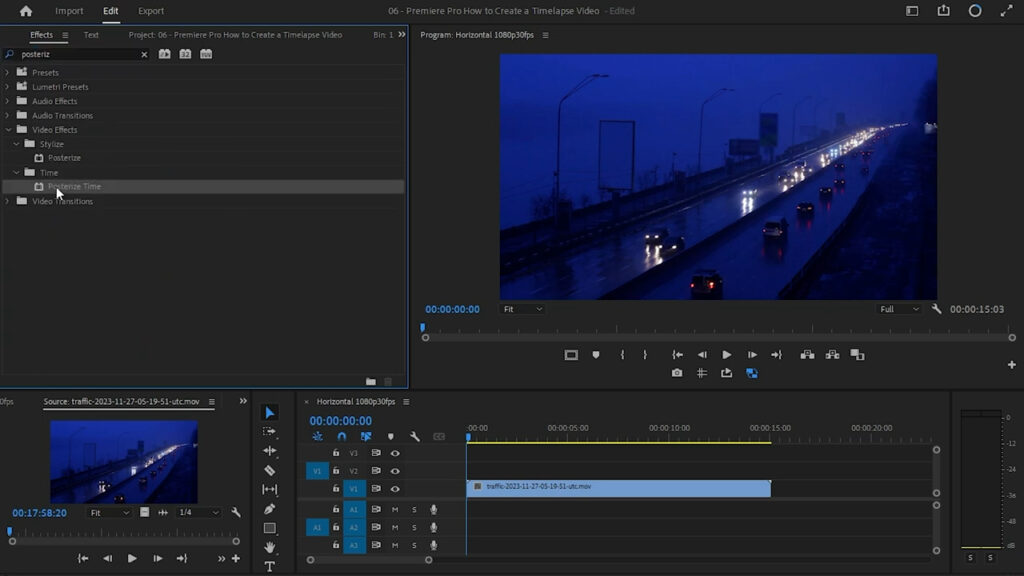 Posterize Time effect being applied in Premiere Pro - Thiago Alves Videomaker