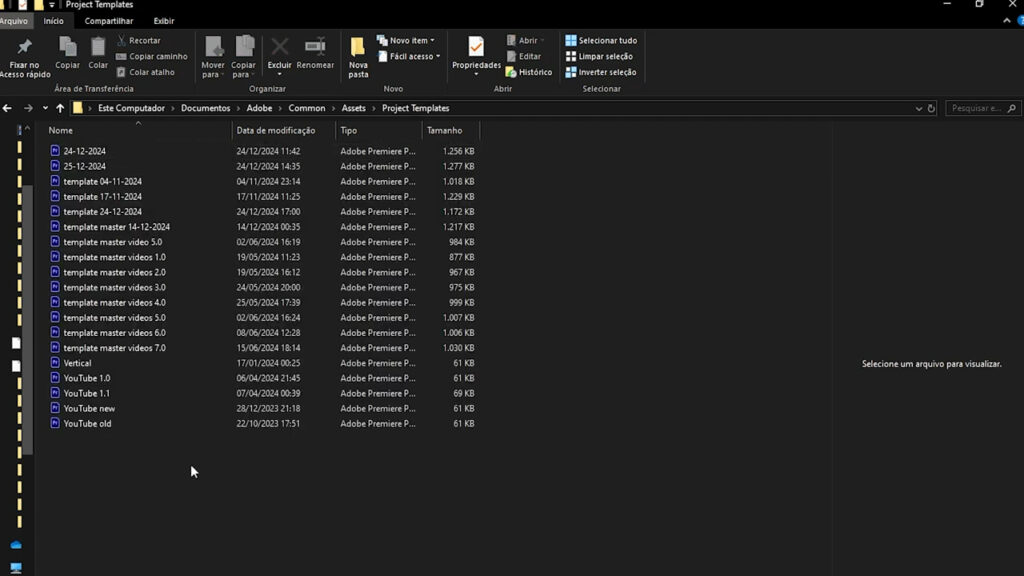 Project Templates folder in Windows Explorer - Thiago Alves Videomaker