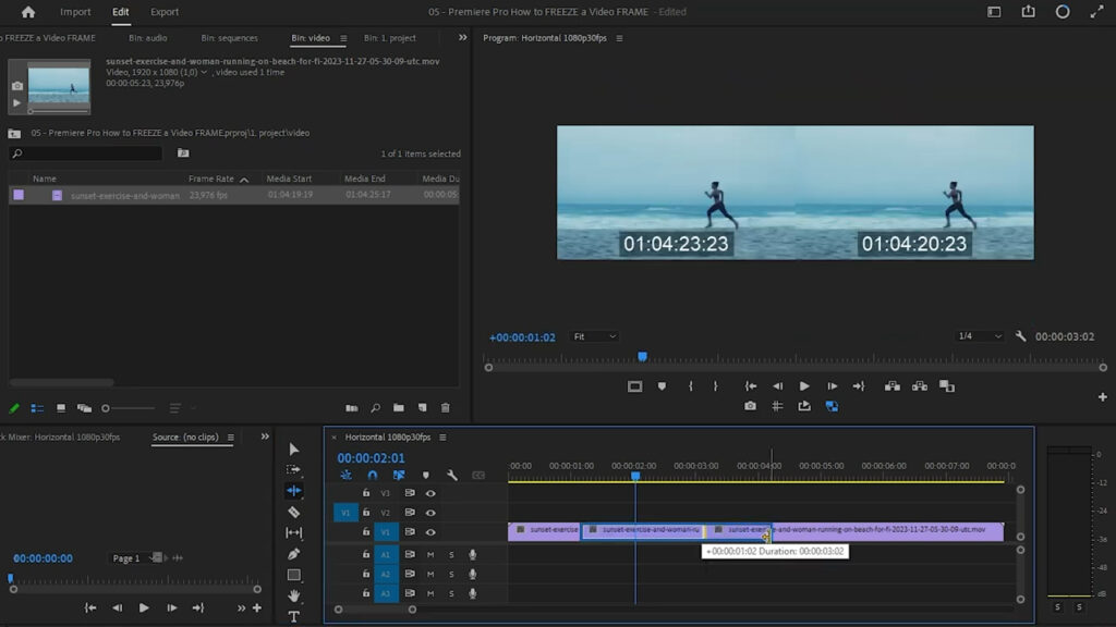 Ripple Edit Tool being used to extend the freeze frame - thiago alves videomaker
