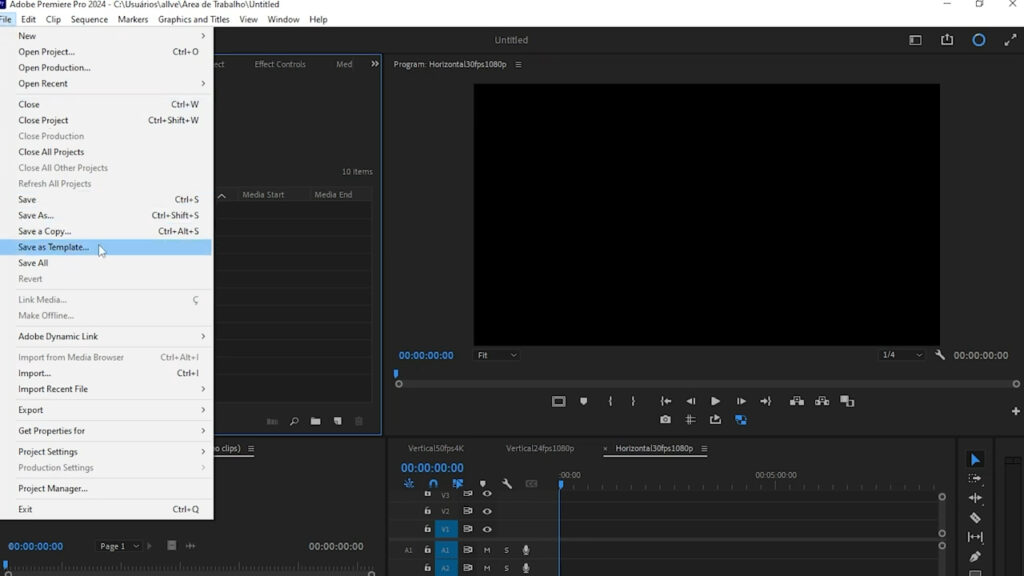 “Save As Template” option in Premiere Pro - Thiago Alves Videomaker