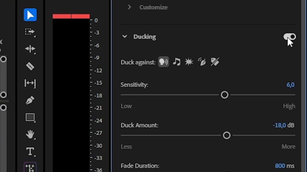 Audio Ducking Premiere Pro music track ducking settings