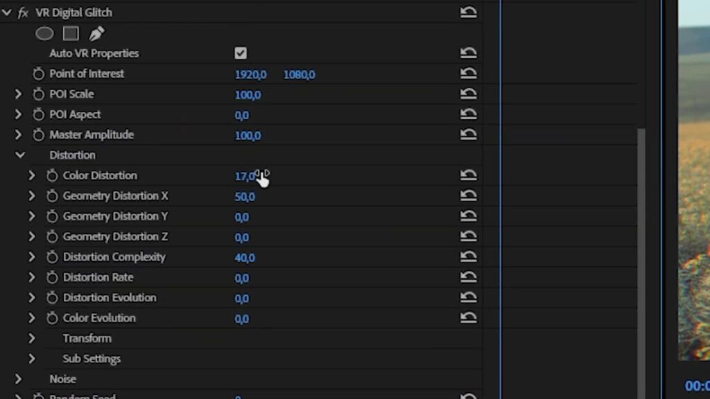 RGB Glitch Premiere Pro color distortion setting