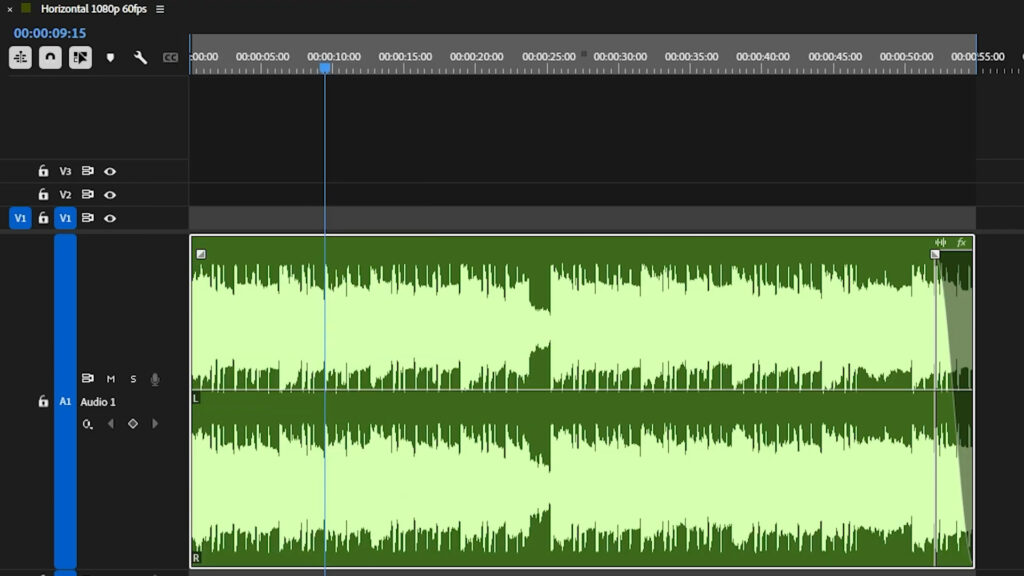 Detailed waveform in Premiere Pro with peak visibility