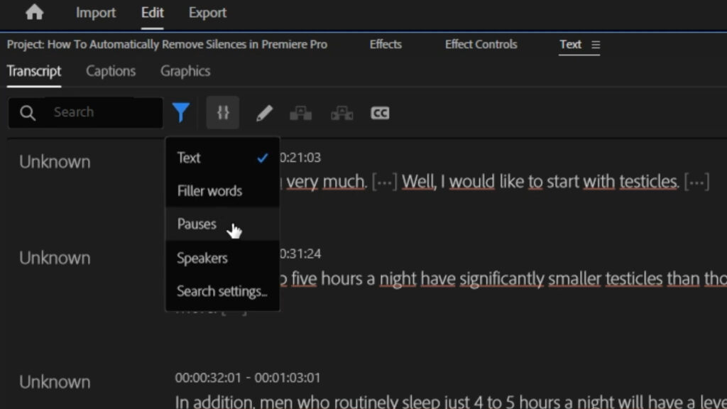 Remove Silences Premiere Pro: Filter and delete pauses